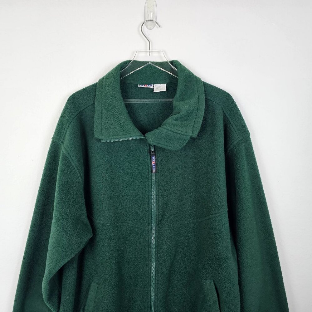Jerzees Mens Jacket Green Zip Up Deep Pile Mock Neck Pockets Size XL